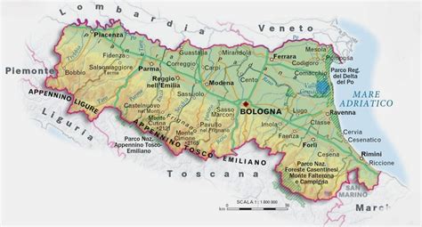 Mappa della Romagna con evidenziate le città di Rimini, Bellaria Igea Marina e Cattolica