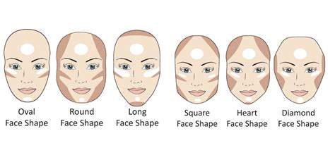 Diagramma che mostra le aree del viso da illuminare e scurire per il contouring degli zigomi