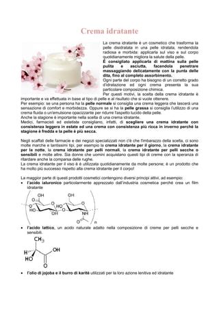 composizione di una crema idratante