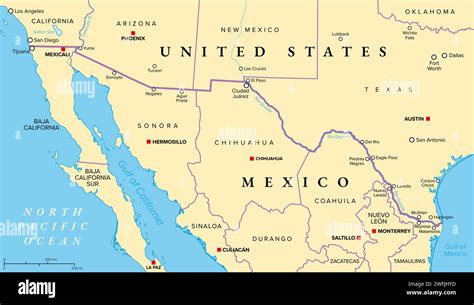 Mappa schematica del confine tra Stati Uniti e Messico con indicazione di Tijuana e Nogales