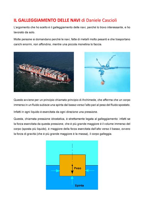 Schema di galleggiamento e assetto idrostatico negli organismi marini
