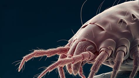 Illustrazione di pollini e acari della polvere visti al microscopio