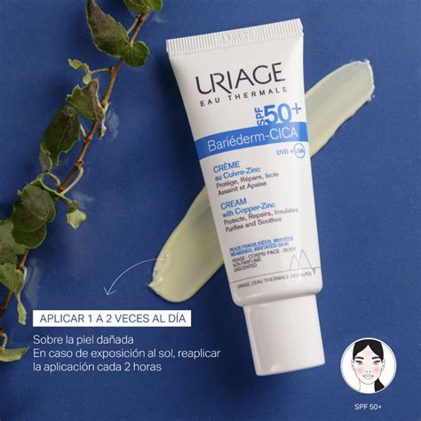 Infografica che mostra i benefici specifici di Uriage Bariederm-Cica Crema SPF50+ per diversi tipi di problematiche cutanee