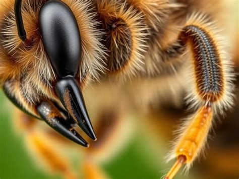 Immagine ravvicinata di un'ape con il suo pungiglione.