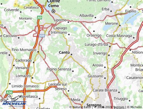 Mappa stradale di Cantù con indicazione autostradale