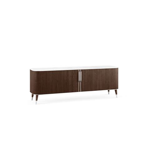 Dettaglio di una credenza Roche Bobois con maniglie integrate e finitura bicolore