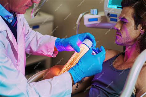 Immagine di un dermatologo che utilizza uno spray di azoto liquido su una lesione cutanea