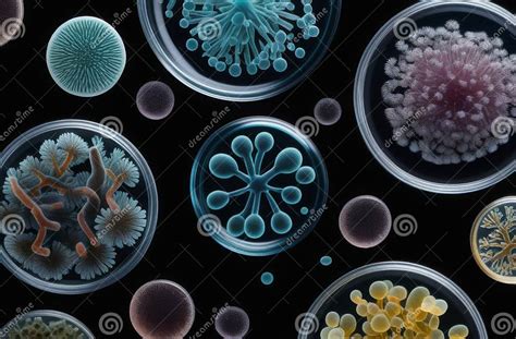 Illustrazione di diversi tipi di funghi microscopici
