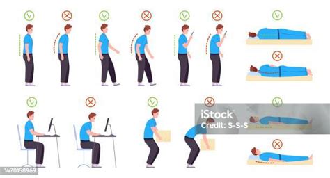 Illustrazione di posture corrette per sedersi e sollevare pesi