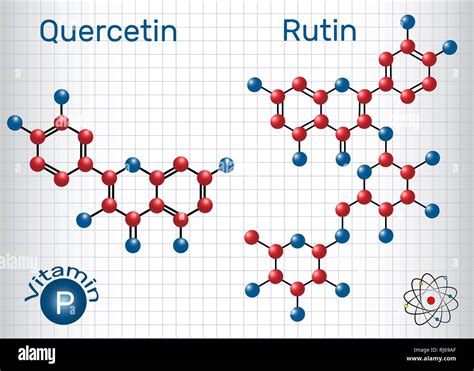 Illustrazione di una molecola di quercetina