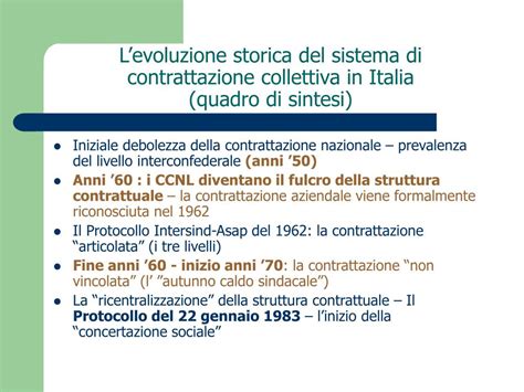 Grafico che mostra l'evoluzione storica della contrattazione collettiva in Italia