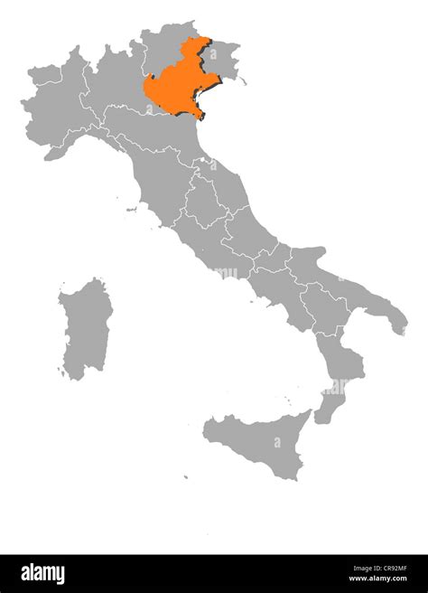 Mappa dell'Italia con evidenziata la regione Veneto