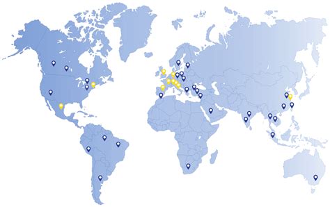 Mappa dell'Europa con evidenziate le sedi di Olyos Group e le principali aree di distribuzione di Somatoline Cosmetic