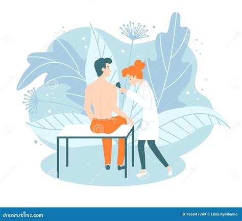 Illustrazione di un medico che esamina la pelle di un paziente