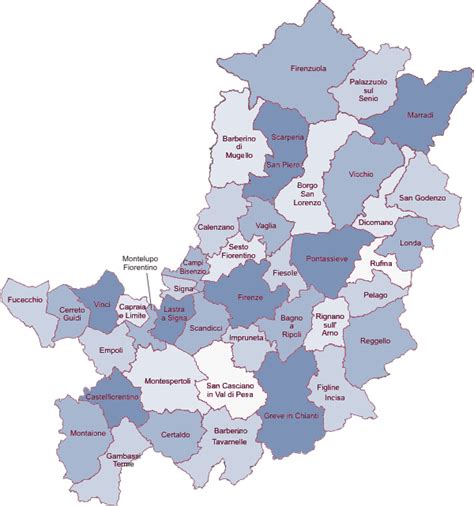 Mappa della provincia di Firenze con indicati i centri dermatologici