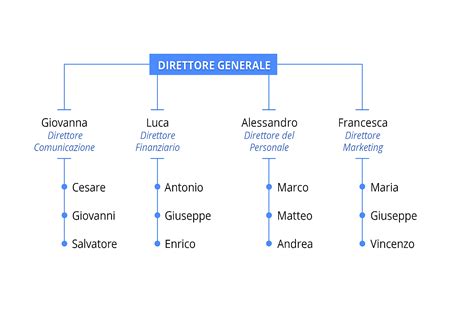 Organigramma del reparto con i ruoli chiave e le aree di competenza