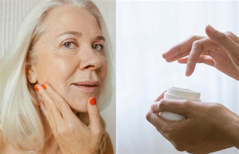 Donna che applica crema viso per pelle matura