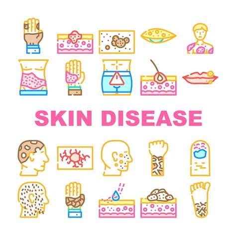 Icone che rappresentano acne, dermatite, psoriasi, funghi