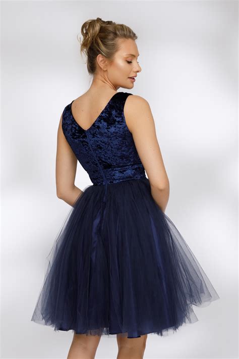Rochie baby doll elegantă din catifea bleumarin