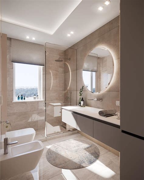 Interno di un bagno moderno con un elegante miscelatore per lavabo cromato