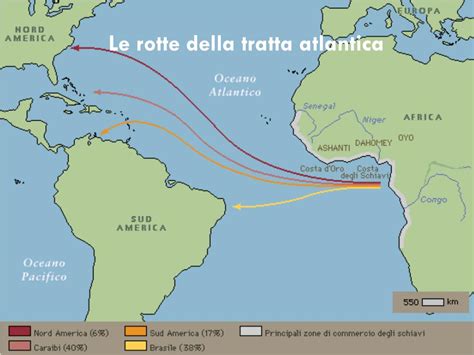 Mappa delle rotte della tratta atlantica degli schiavi