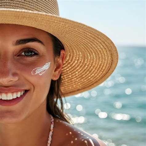 Donna che applica crema solare sulla spiaggia
