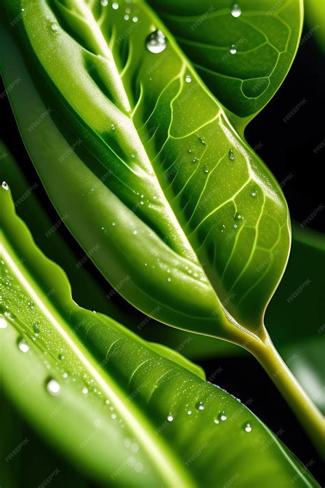 Gocce d'olio di cocco che cadono su una foglia tropicale